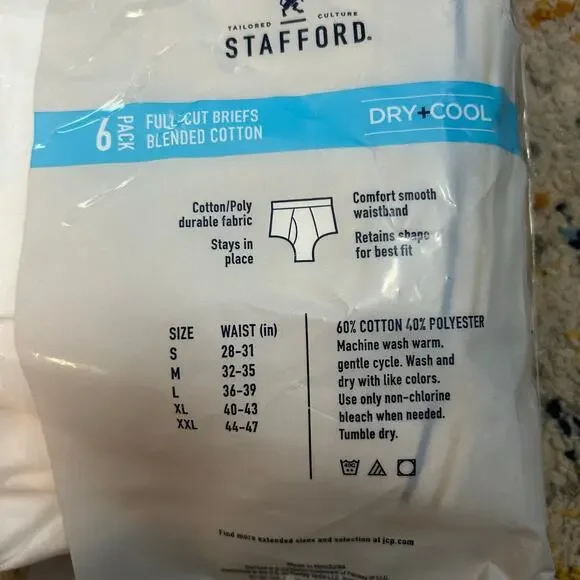 Stafford Dry + Cool Full Cut Briefs Blended Cotton Set of 6 Mens Size Large - Picture 4 of 7